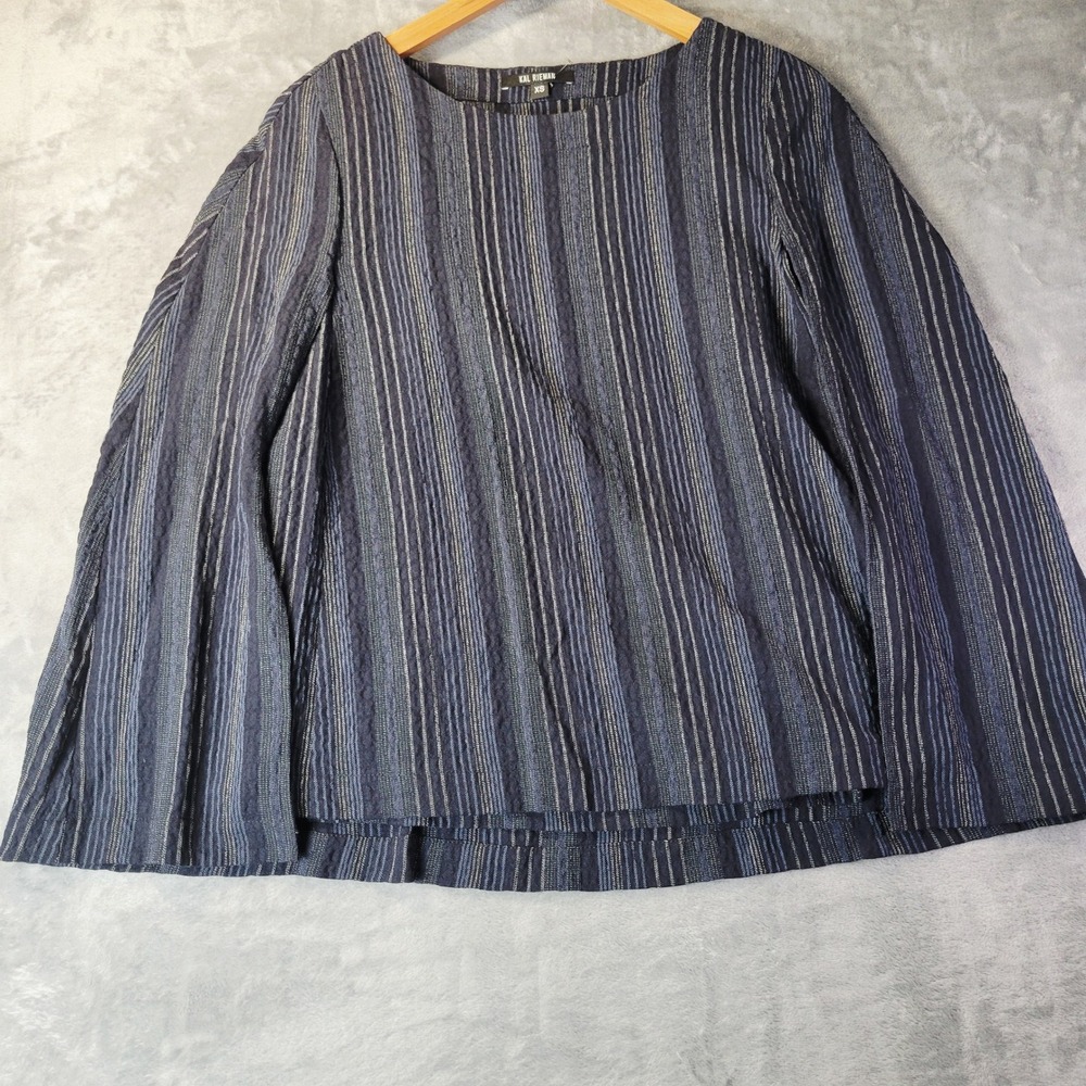 Kal Rieman‎ Womens XS Navy Striped Cape Sleeve Top Guazy Corporate Goth Designer